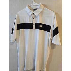 PXG Men's White and Black Stripe Polo Shirt Size M